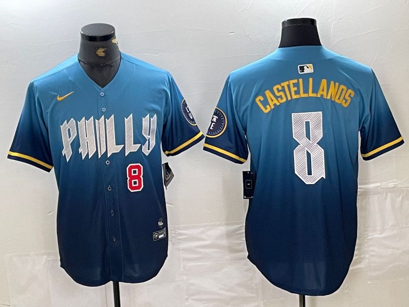 Men Philadelphia Phillies 8 Castellanos Blue City Edition Nike 2024 MLB Jersey style 3